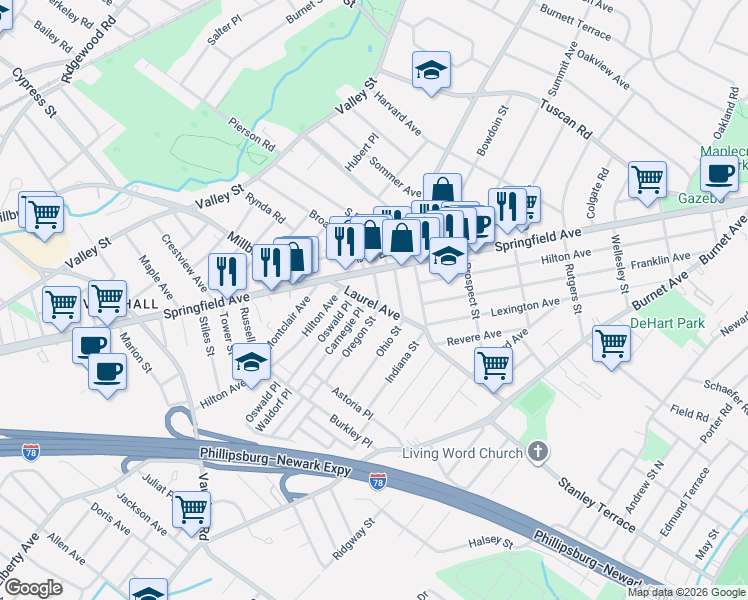 map of restaurants, bars, coffee shops, grocery stores, and more near in 