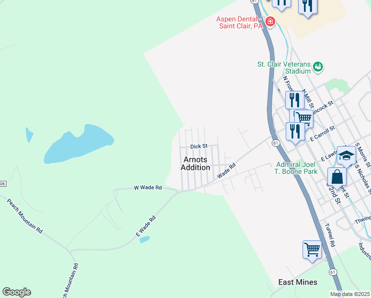 map of restaurants, bars, coffee shops, grocery stores, and more near 1300 Dick Street in Saint Clair