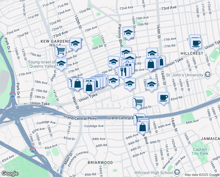 map of restaurants, bars, coffee shops, grocery stores, and more near in Queens