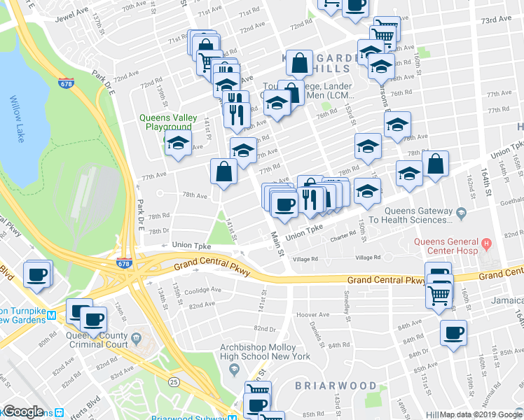 map of restaurants, bars, coffee shops, grocery stores, and more near in Queens