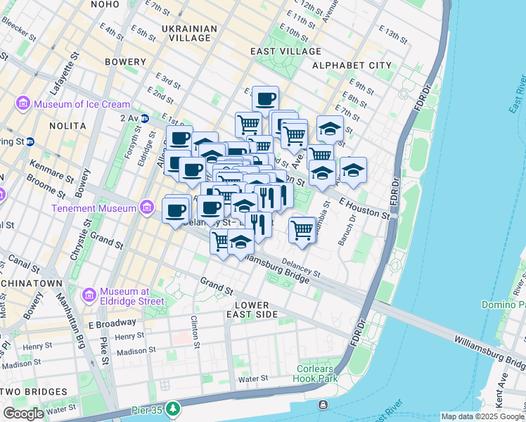 map of restaurants, bars, coffee shops, grocery stores, and more near in New York