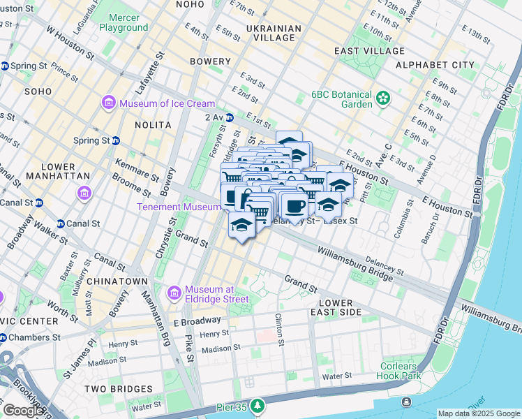 map of restaurants, bars, coffee shops, grocery stores, and more near in New York