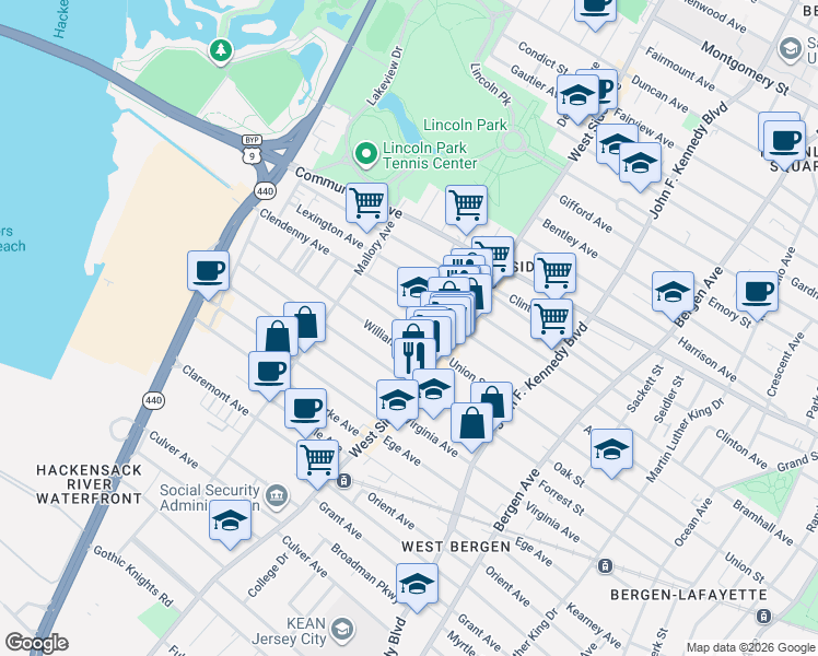 map of restaurants, bars, coffee shops, grocery stores, and more near 363 Union Street in Jersey City