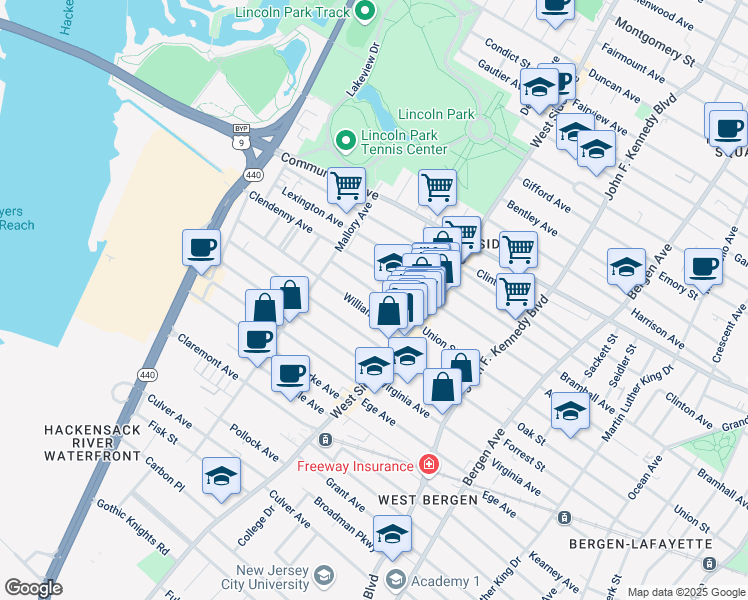 map of restaurants, bars, coffee shops, grocery stores, and more near 363 Union Street in Jersey City