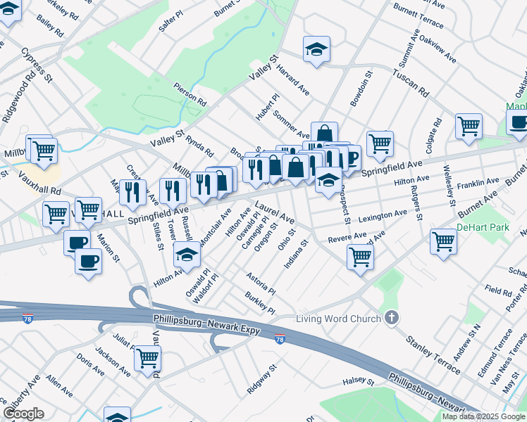 map of restaurants, bars, coffee shops, grocery stores, and more near 366 Oswald Place in Union