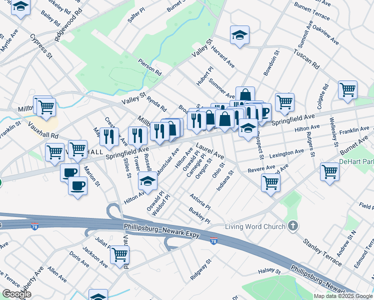 map of restaurants, bars, coffee shops, grocery stores, and more near 366 Oswald Place in Union