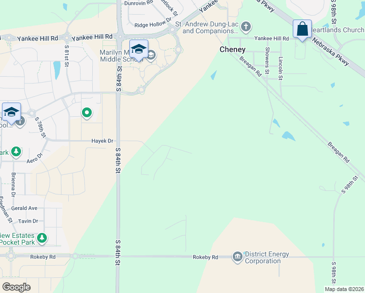 map of restaurants, bars, coffee shops, grocery stores, and more near 8860-9270 South 84th Street in Lincoln