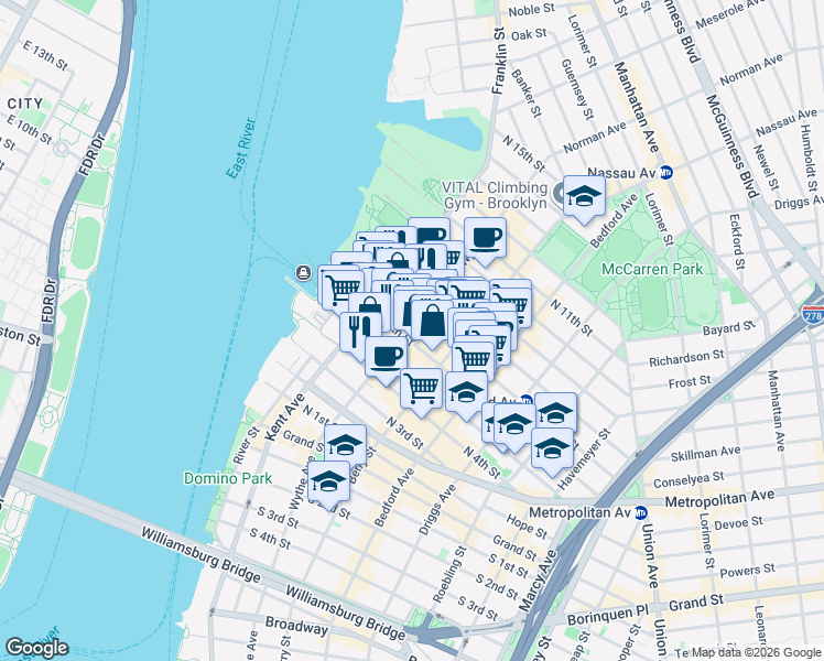 map of restaurants, bars, coffee shops, grocery stores, and more near in Brooklyn