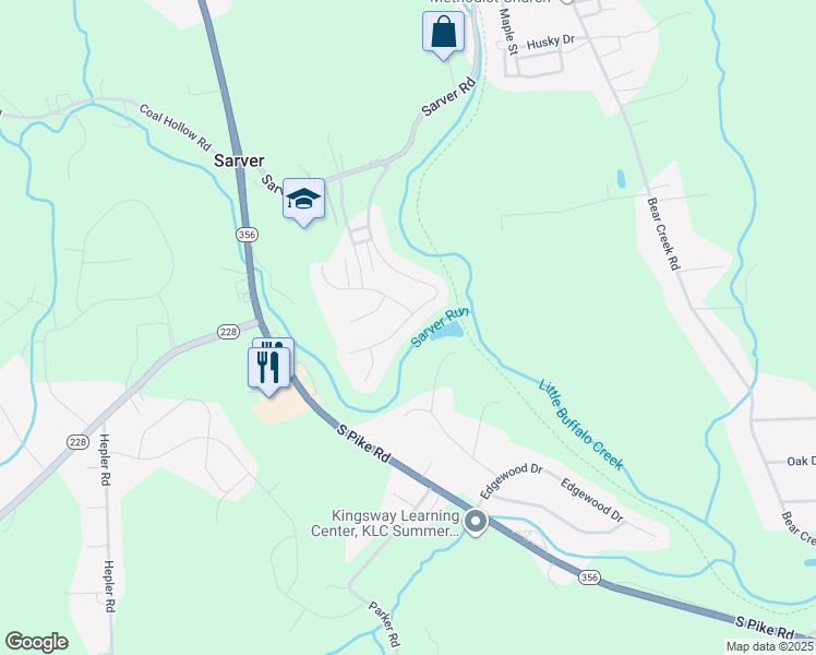 map of restaurants, bars, coffee shops, grocery stores, and more near 191 Creek Side Drive in Sarver