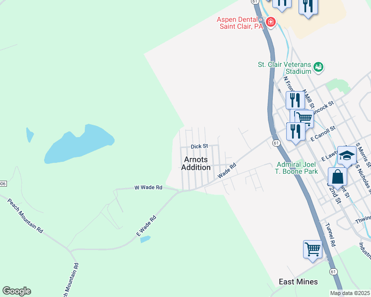 map of restaurants, bars, coffee shops, grocery stores, and more near 1300 Dick Street in Saint Clair
