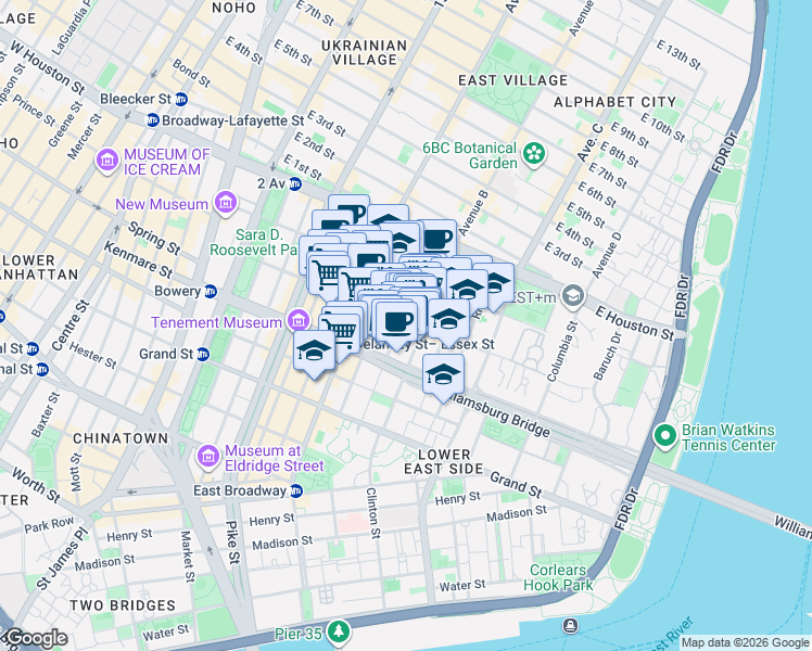 map of restaurants, bars, coffee shops, grocery stores, and more near in New York