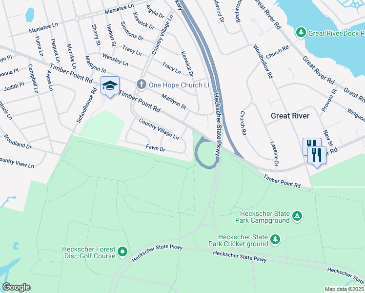 map of restaurants, bars, coffee shops, grocery stores, and more near 200 Country Village Lane in East Islip