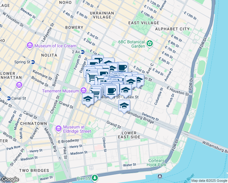 map of restaurants, bars, coffee shops, grocery stores, and more near in New York