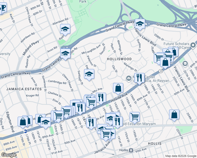 map of restaurants, bars, coffee shops, grocery stores, and more near 86-88 Palermo Street in Queens