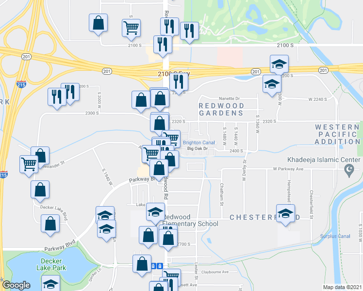 map of restaurants, bars, coffee shops, grocery stores, and more near 2397 Red Bur Court in West Valley City