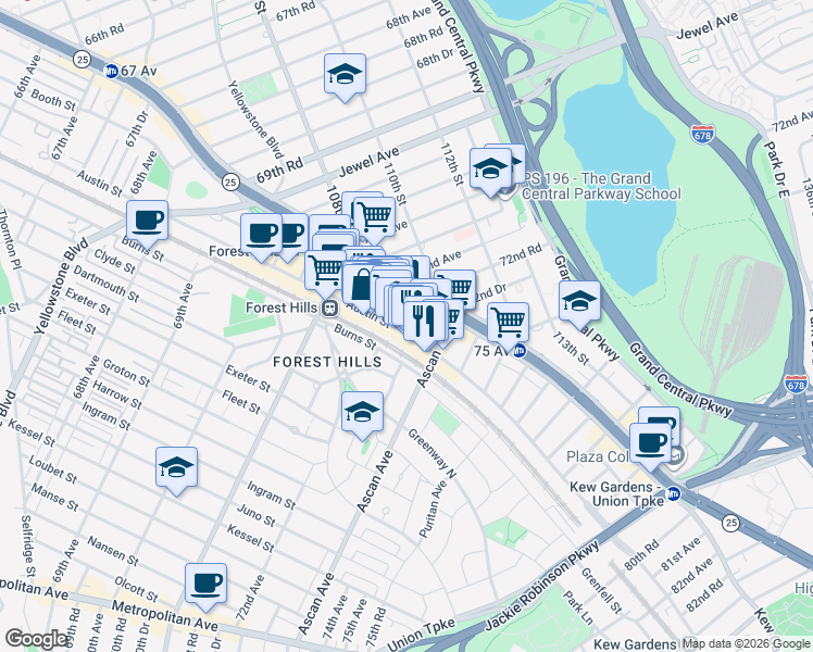 map of restaurants, bars, coffee shops, grocery stores, and more near in Queens