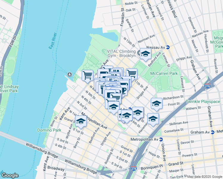 map of restaurants, bars, coffee shops, grocery stores, and more near in Brooklyn