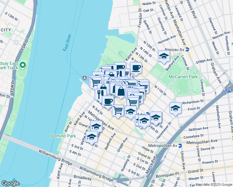 map of restaurants, bars, coffee shops, grocery stores, and more near in Brooklyn