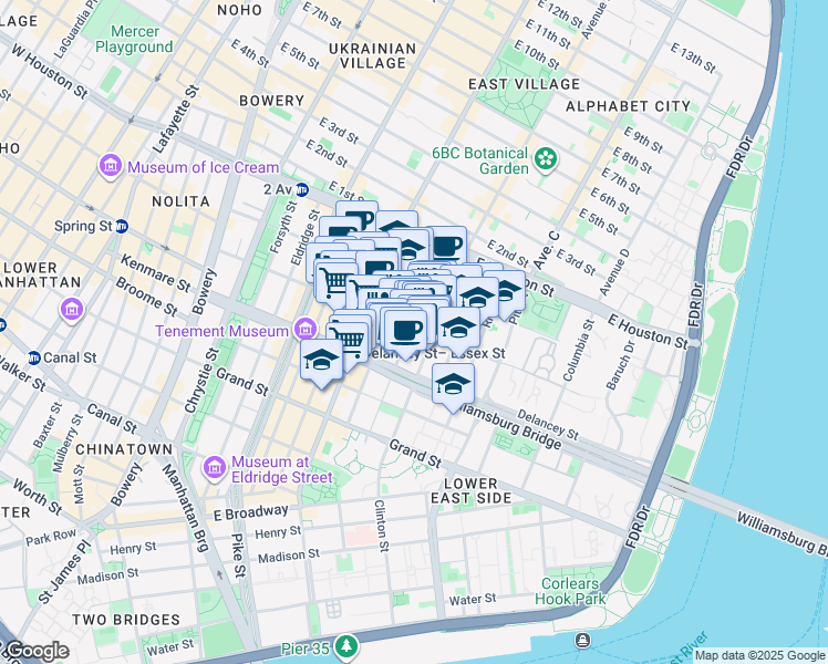 map of restaurants, bars, coffee shops, grocery stores, and more near in New York