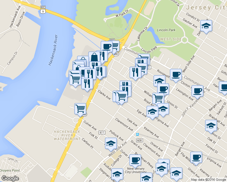 map of restaurants, bars, coffee shops, grocery stores, and more near 378 Ege Avenue in Jersey City