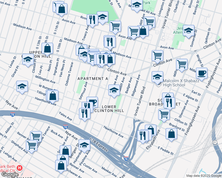 map of restaurants, bars, coffee shops, grocery stores, and more near in Newark