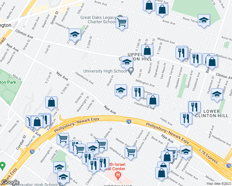 map of restaurants, bars, coffee shops, grocery stores, and more near in Newark