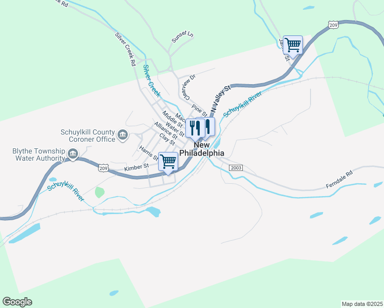 map of restaurants, bars, coffee shops, grocery stores, and more near in New Philadelphia
