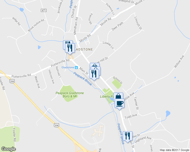 map of restaurants, bars, coffee shops, grocery stores, and more near 210 Main St in Gladstone