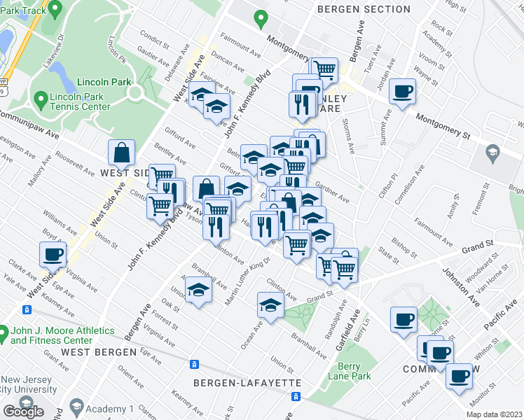 map of restaurants, bars, coffee shops, grocery stores, and more near 60 Brinkerhoff Street in Jersey City
