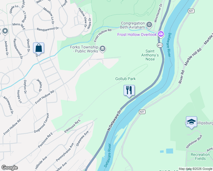 map of restaurants, bars, coffee shops, grocery stores, and more near 701 Paxinosa Road East in Easton