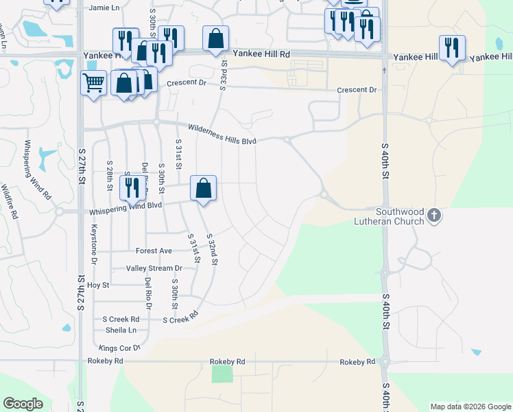 map of restaurants, bars, coffee shops, grocery stores, and more near 9410 Green Valley Lane in Lincoln