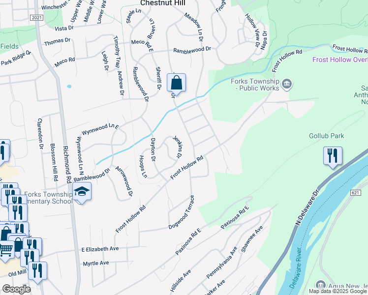 map of restaurants, bars, coffee shops, grocery stores, and more near 1905 Jenkins Drive in Easton