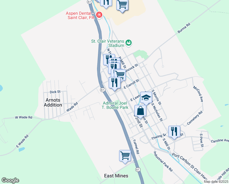 map of restaurants, bars, coffee shops, grocery stores, and more near 23 West Carroll Street in Saint Clair