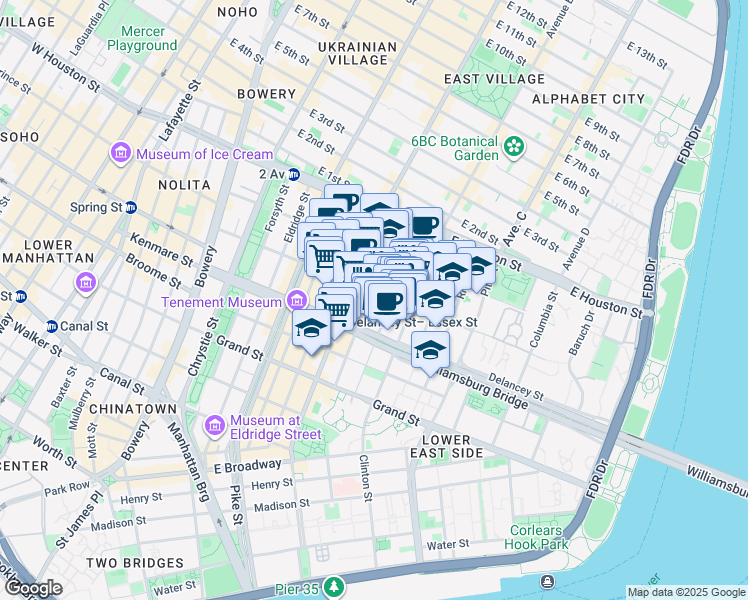 map of restaurants, bars, coffee shops, grocery stores, and more near in New York