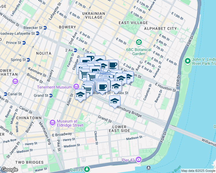 map of restaurants, bars, coffee shops, grocery stores, and more near in New York