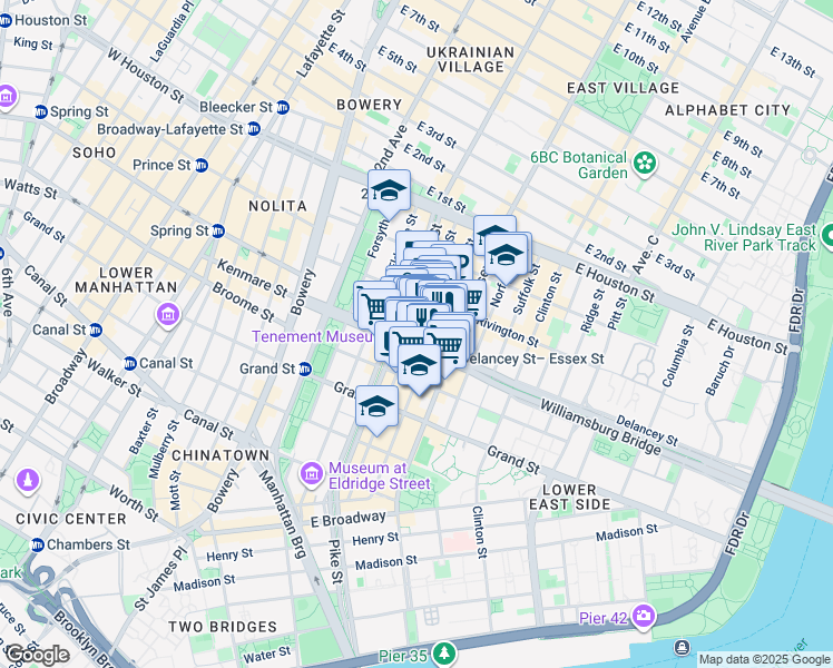 map of restaurants, bars, coffee shops, grocery stores, and more near in New York