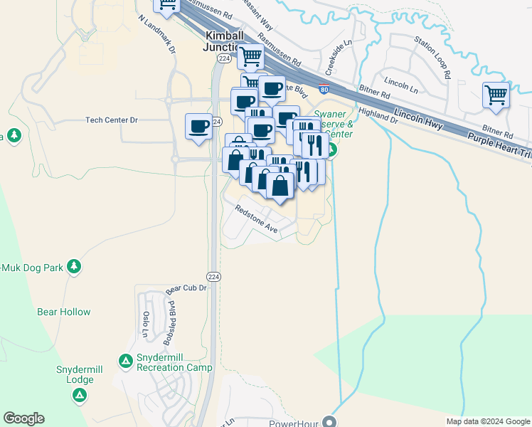 map of restaurants, bars, coffee shops, grocery stores, and more near 1590 Redstone Avenue in Park City