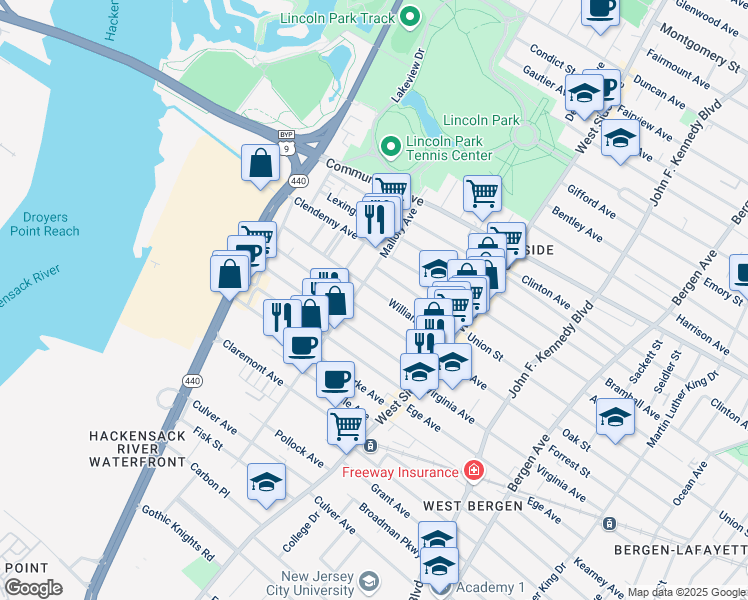 map of restaurants, bars, coffee shops, grocery stores, and more near 209 Boyd Avenue in Jersey City