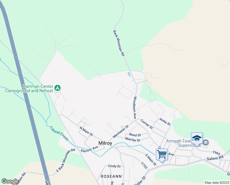 map of restaurants, bars, coffee shops, grocery stores, and more near 41 Manor Drive in Milroy