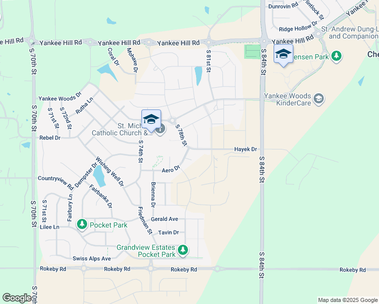 map of restaurants, bars, coffee shops, grocery stores, and more near 7833 Hayek Drive in Lincoln