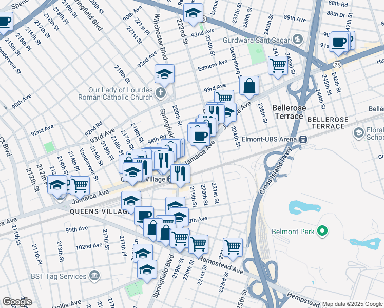 map of restaurants, bars, coffee shops, grocery stores, and more near in Queens