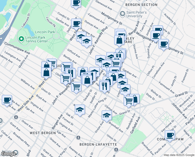 map of restaurants, bars, coffee shops, grocery stores, and more near 532 Bergen Avenue in Jersey City