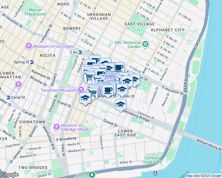 map of restaurants, bars, coffee shops, grocery stores, and more near in New York