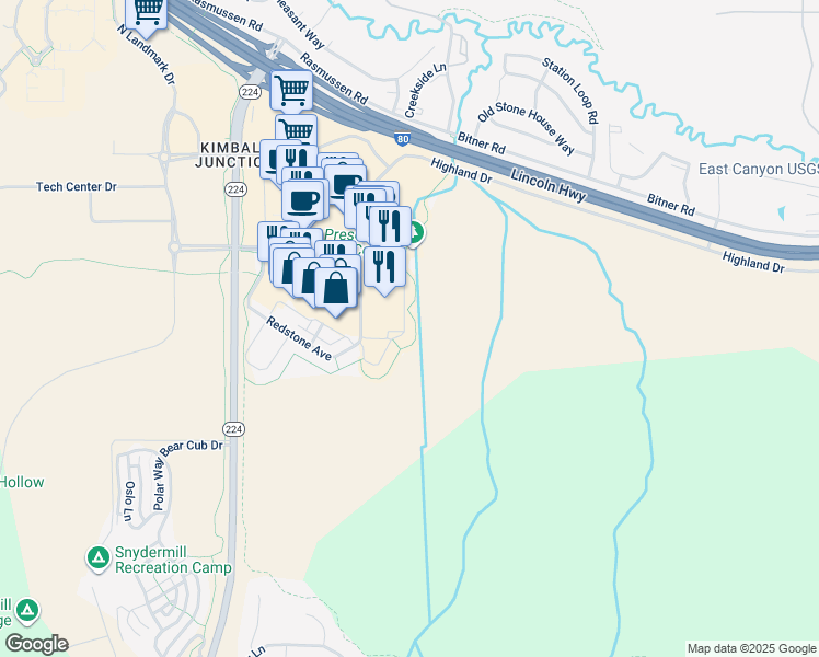 map of restaurants, bars, coffee shops, grocery stores, and more near 6020 Park Lane South in Park City