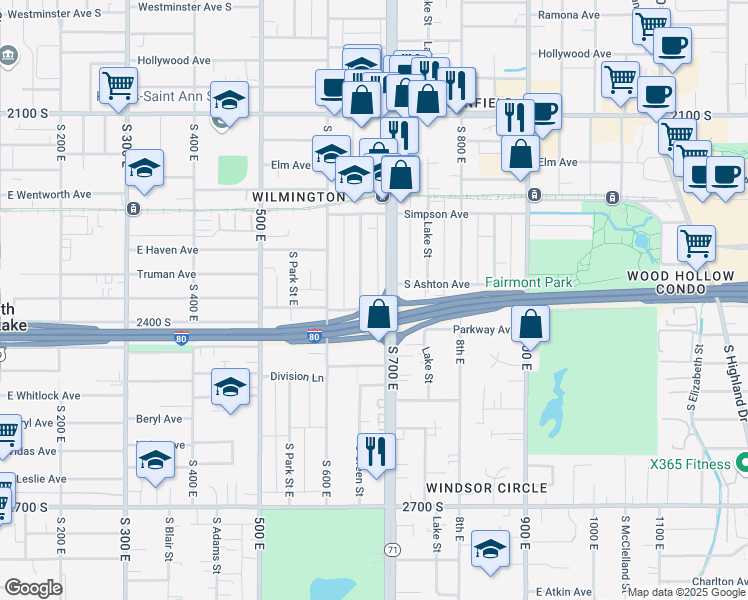 map of restaurants, bars, coffee shops, grocery stores, and more near 2346 S 700 E in Salt Lake City