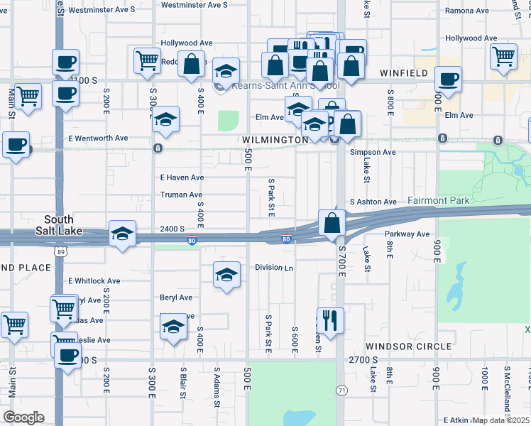 map of restaurants, bars, coffee shops, grocery stores, and more near 532 Driggs Avenue South in Salt Lake City
