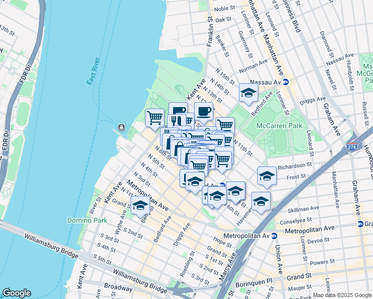 map of restaurants, bars, coffee shops, grocery stores, and more near in Brooklyn