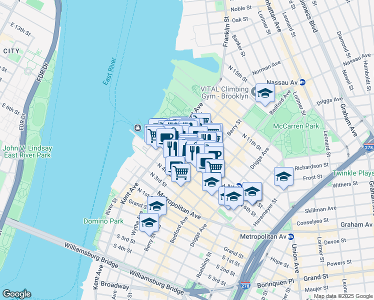map of restaurants, bars, coffee shops, grocery stores, and more near in Brooklyn