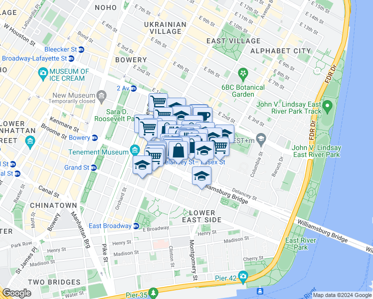 map of restaurants, bars, coffee shops, grocery stores, and more near in New York