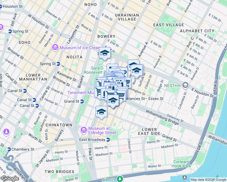 map of restaurants, bars, coffee shops, grocery stores, and more near in New York